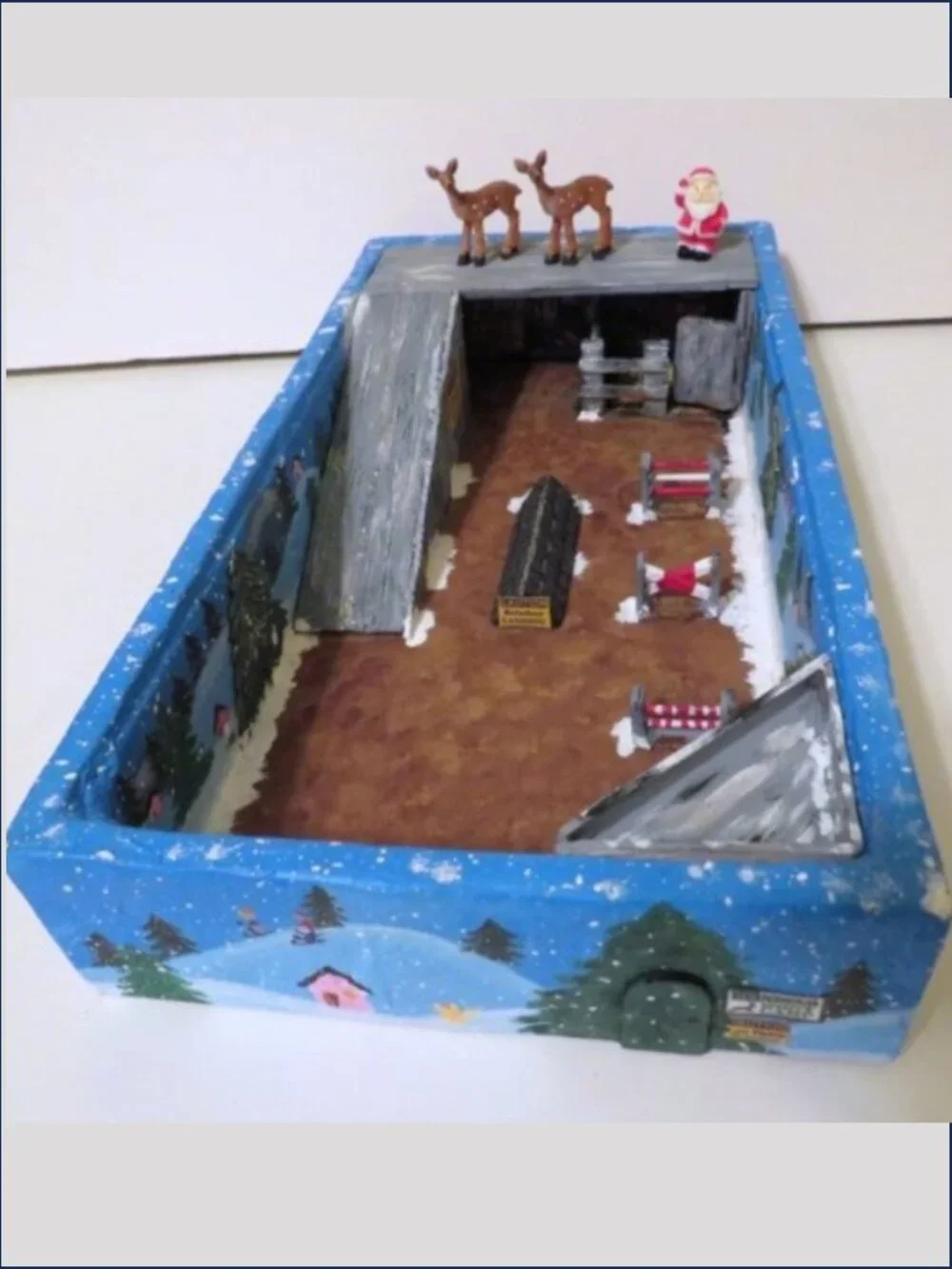 Handmade Reindeer Flight School Miniature Diorama Santa Christmas Village